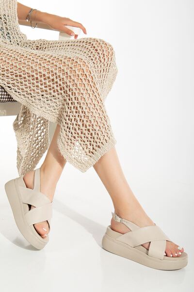 Budi 24422-1164 Beige Wedge Heel Women's Sandals