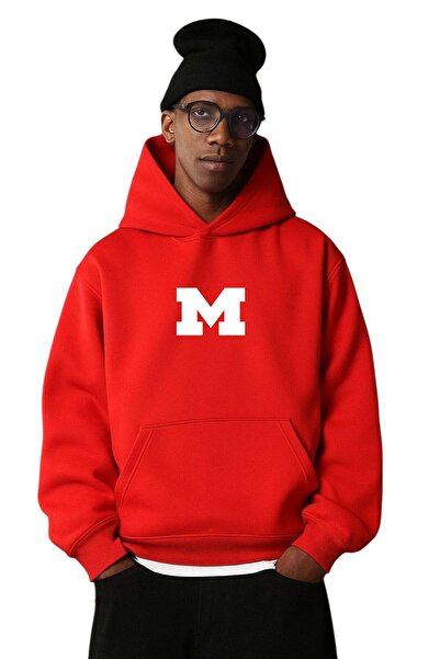 E-ROMA Hanorac unisex cu glugă, din bumbac pieptănat cu 3 fire, cu imprimeu M