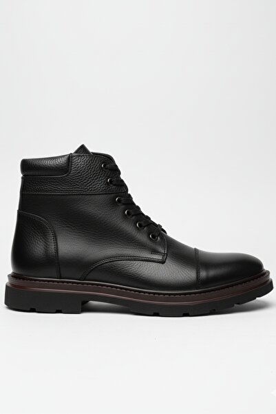 LUSIVE Hakiki Deri Siyah Fermuarlı Erkek Kışlık Bot