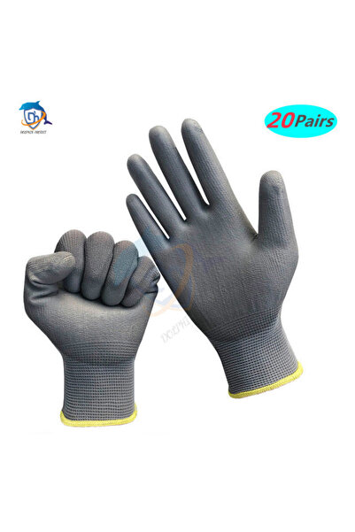 Choice M Gray 20 pairs 10-50 Pairs of Nylon PU Gloves Safety Work Gloves Repair Special Gloves Palm Coated