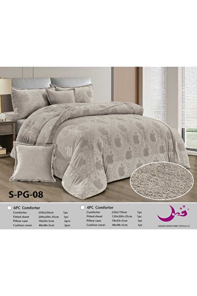 Generic 8-piece geometric design winter bedspread for two people made of soft fur