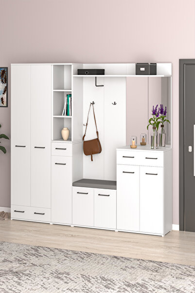 Genel Markalar Beyaz Portmanto Vestiyer Askılık, Aynalı, Ayakkabılık ve Organ...