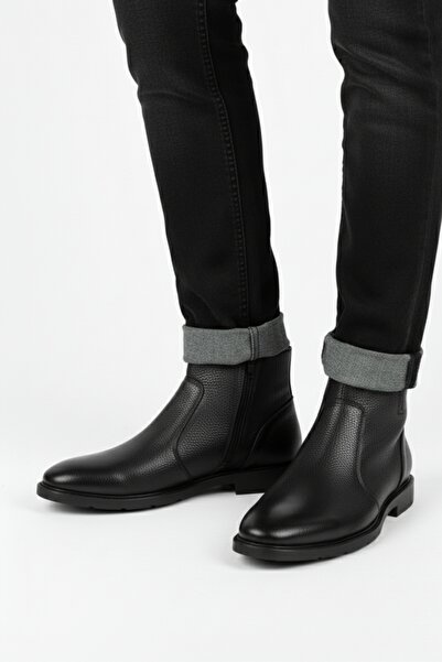 LUSIVE Hakiki Deri Siyah Fermuarlı Chelsea Erkek Kışlık Bot LUASS27AL0040