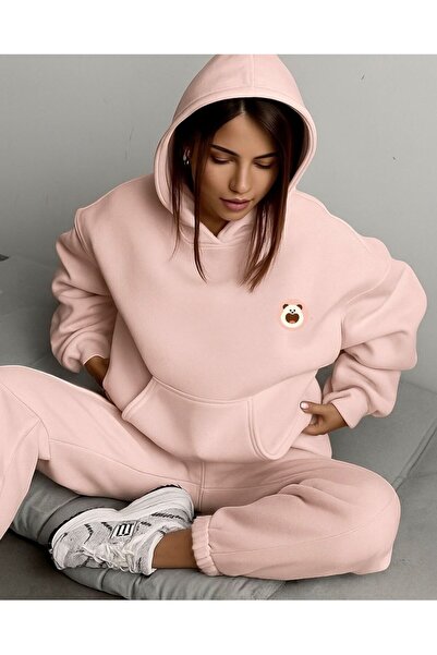BENROMA 3 İPLİK PENYE KÜÇÜK PANDA BASKILI ÜNİSEX KAPÜŞONLU SWEAT