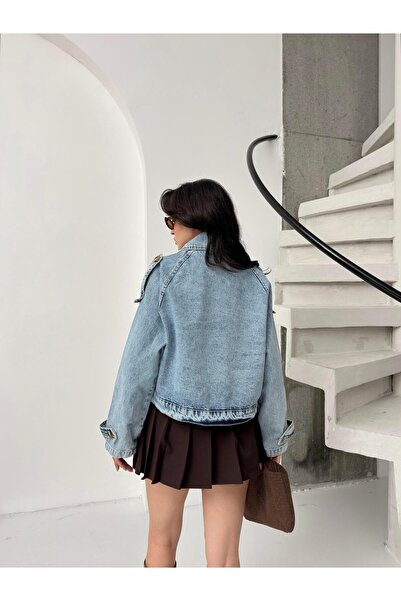 Serica Moda Mavi Kruvaze Kesim Denim Ceket