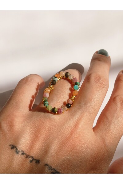 Medusa Accessories خاتم من السلك النحاسي مع أحجار التورمالين الطبيعية المختلطة بتصميم خاص