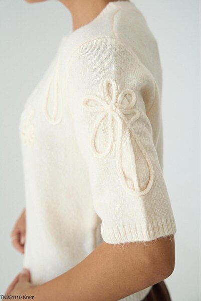 CADDELAMODA Pulover Suzene cu mânecă scurtă brodat Yumoş