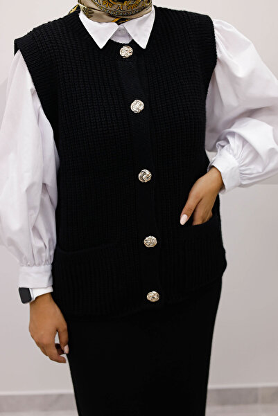 Tesettür Dünyası Buttoned Knitwear Sweater Tsd250221 Black