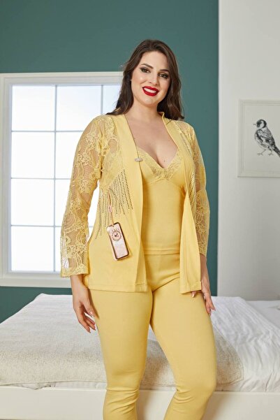 Lama Lingerie kadın pijama takmı üçlü uzun kollu