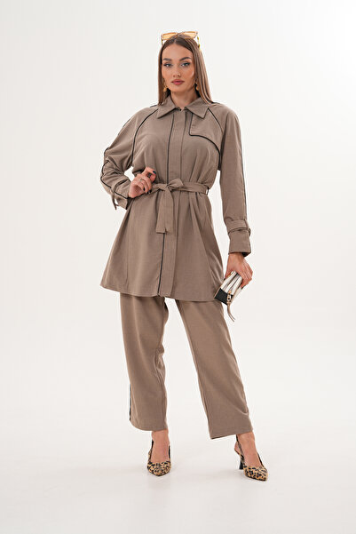 AYASOFYA OTANTIK Women's Mink Zipper Closure Piping Shirt Pants Set