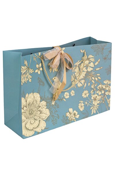 velve Set trei pungi cu model floral, manere snur si panglica satinata, Turqu...