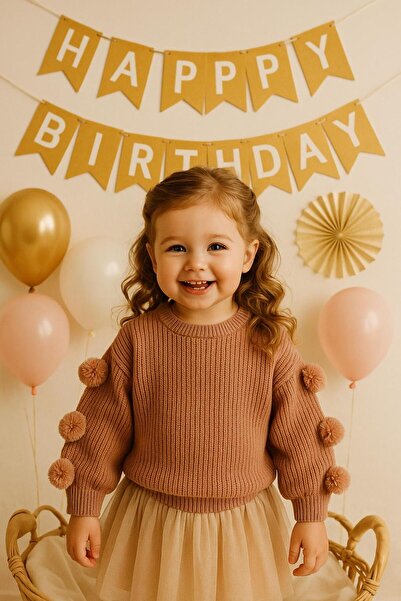 meriç bebe - bütün çocuklar melektir. mrc Birthday-Wedding-Christmas Baby Seamless Oversize Pompom Knit Sweater