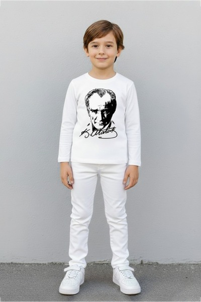 nacar çarşı Children's Ataturk Printed Long Sleeve T-Shirt + Pants Set