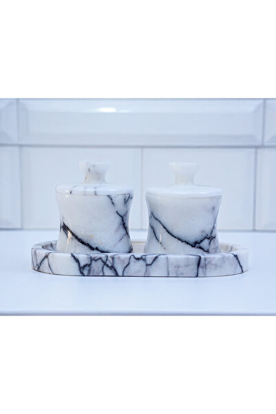 marbelix فينيا - طقم توابل رخامي بتصميم خاص مكون من قطعتين - يشمل صينية - طقم...