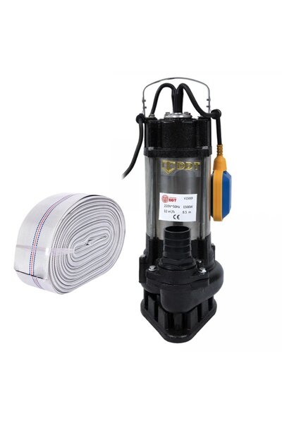 DDT Pompă submersibilă pentru ape murdare V1500F, 1500 W, 12 mc/h+ Furtun de ...