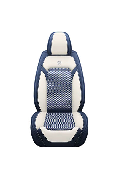 NO BRAND Set complet de huse pentru scaune auto, alb și albastru, piele Nappa respirabilă și material textil, potrivire universală