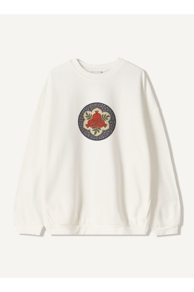 Disante Hanorac unisex oversize cu motiv de rodie – decolteu crew, fleece cu ...