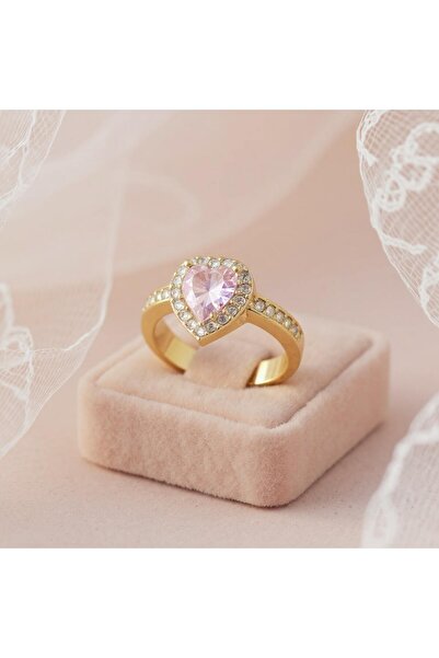 HOBİSY GIFT SHOP خاتم فولاذي بتصميم قلب قابل للتعديل – لون ذهبي مع حجر زركون ...