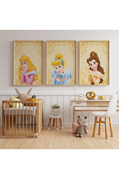 POSTER (ÇERÇEVESİZ) Prenses temalı 3lü seti, Kız Çocuk Odası Seti