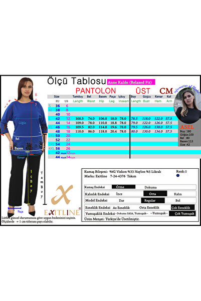 EXİTLİNE Women's Sipesial Special Embroidered and Stone-Embellished Saks Blue Pants Top 2-Piece Set