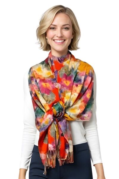 DACSHOP Lady cashmere scarf F, Dacali, brown/red, 180 x 70 cm