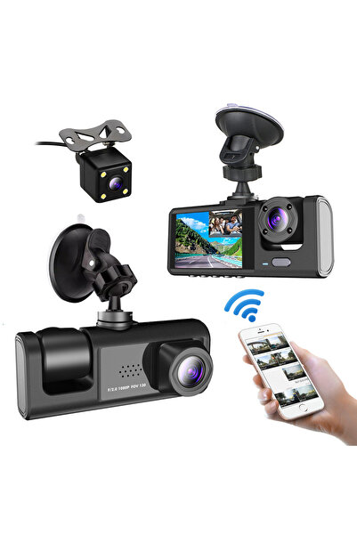 Generic كاميرا لوحة قيادة السيارة مع 3 عدسات أمامية وخلفية DVR Dash Cam 1080P HD