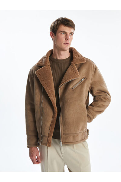 LC Waikiki Freezen Store'den Trend Ürünler | Bej Standart Kalıp Kürk Yaka Süet Erkek Mont