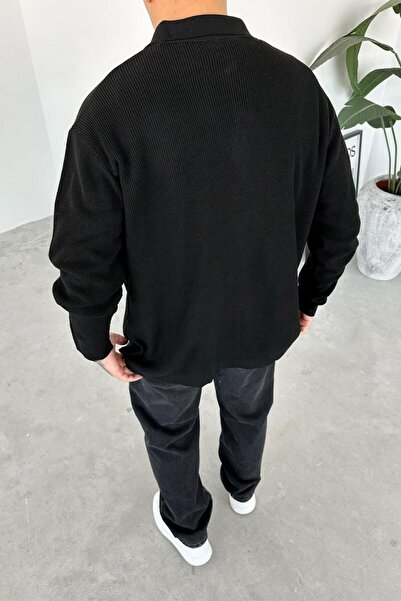 HAFKAGİYİM Black Buttoned Relaxed Knit Cardigan