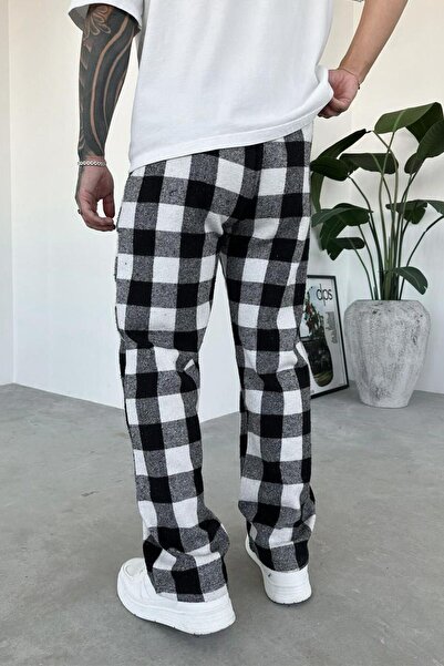 HAFKAGİYİM Μαύρο και άσπρο καρό Unisex Πιτζάμες Χαλαρής Φόρμας
