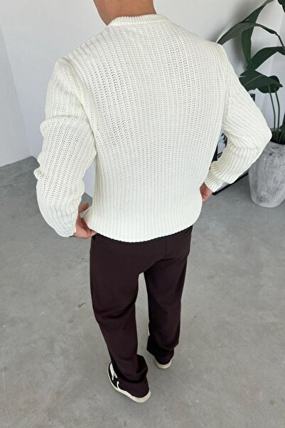 HAFKAGİYİM Ecru Crew Neck Oversize Knit Sweater