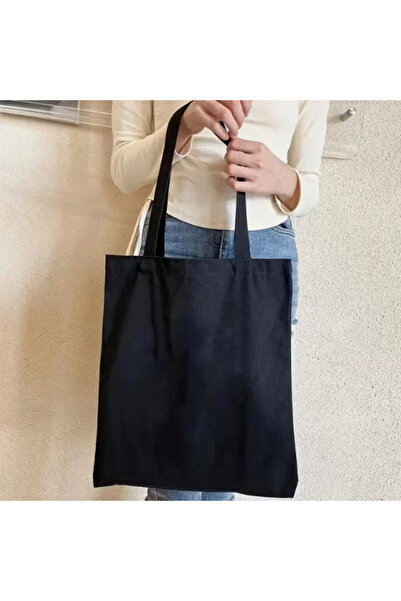 designedfy Siyah Gabardin Bez Çanta Baskısız %100 Pamuk