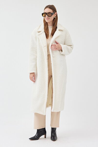 STONCS Жіночий довгий плюшевий пальто екрю