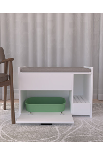 LemvoraHome Kedi Tuvalet Dolabı Puf | Gizli Girişli | %100 MDF