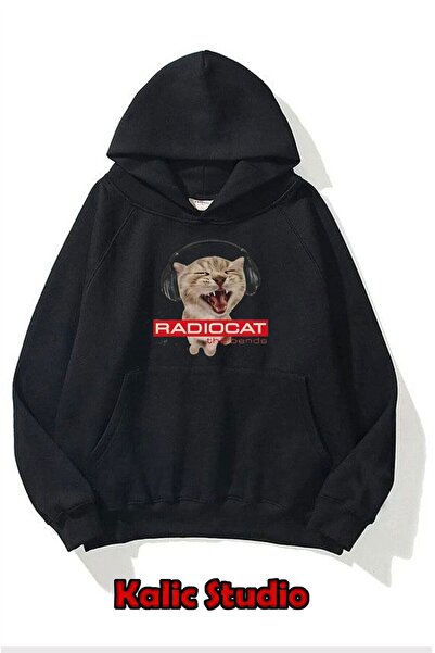 Kalic Studio Hanorac oversize unisex Radiocat negru