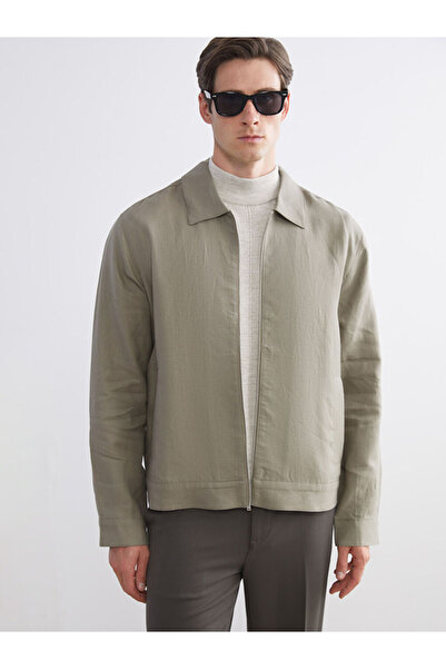 LC Waikiki Lcw Vision Green Standard Fit Shirt Collar 100% Linen Men's Coat