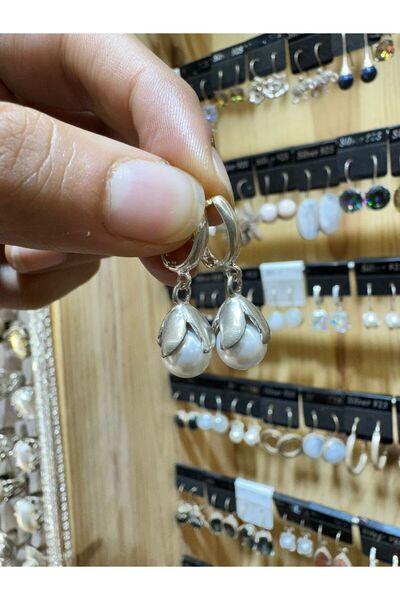 hayaltasari Doğal İnci Taşlı Top Model Gümüş Küpe 925 Ayar