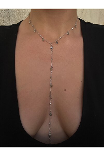pop up store Plated Heart Detail Silver Color Long Necklace