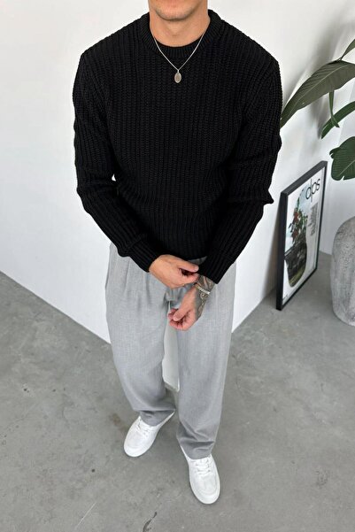 HAFKAGİYİM Black Crew Neck Oversize Knit Sweater