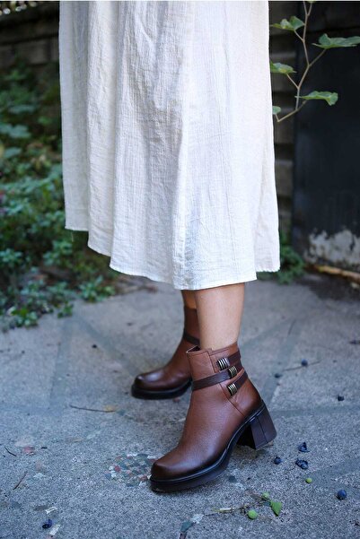 Venüs 3102 Γνήσιες δερμάτινες μπότες με χοντρό τακούνι με φερμουάρ