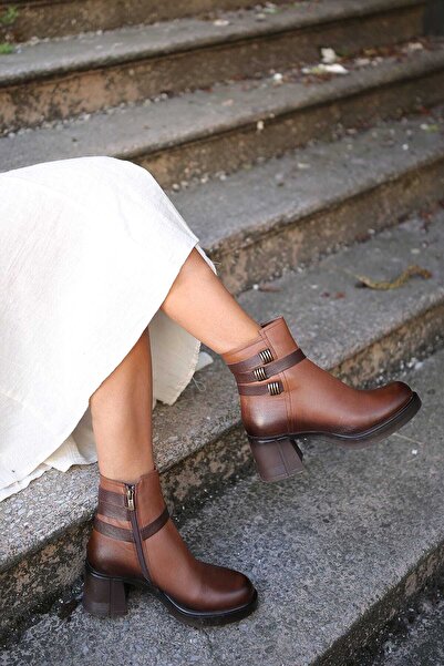 Venüs 3102 Γνήσιες δερμάτινες μπότες με χοντρό τακούνι με φερμουάρ