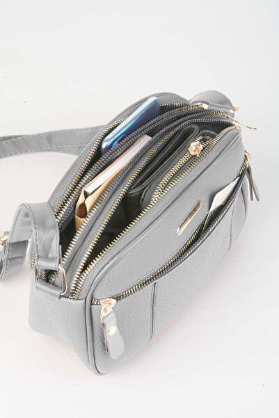 H&D COLLECTİON Geantă de mână și geantă de umăr pentru femei, gri deschis, cu 4 compartimente, din piele artificială, cu fermoar