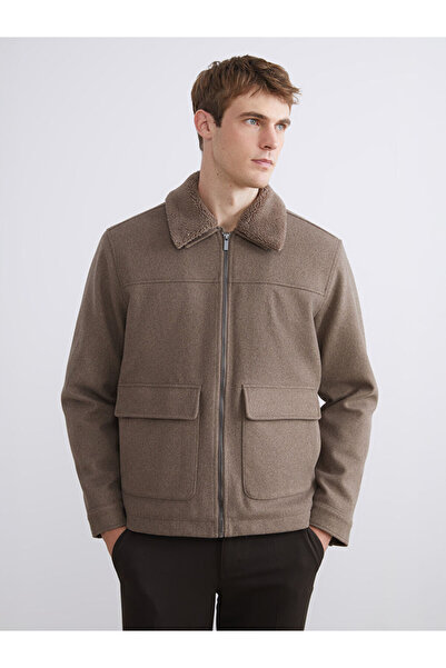 LC Waikiki SOUTHBLUEBej Standart Kalıp Kürkyaka Erkek Kaşe Mont
