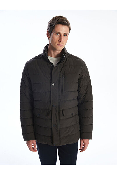 LC Waikiki Khaki Standard Mold Stand Collar Men's Puffer Jacket