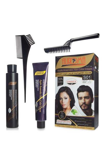 Aroma كريم تلوين الشعر (لون أسود طبيعي) - كريم التفاح اللاهوائي S01