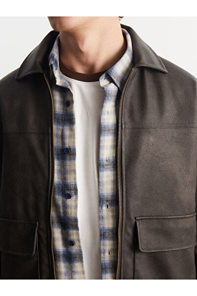 LC Waikiki Standart Kalıp Gömlek Yaka Erkek Deri Görünümlü Ceket