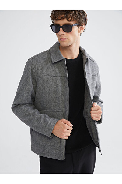 LC Waikiki Gray Standard Pattern Shirt Collar Men's Stamp Coat