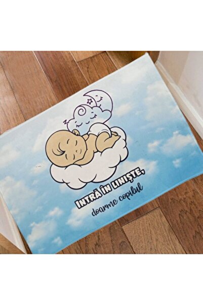 POEM.RO Funny mat - Enter quietly, the child is sleeping - blue mat