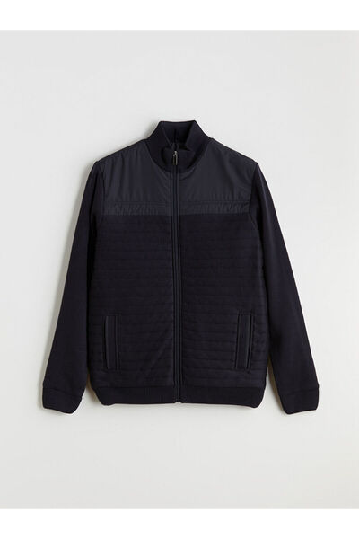 LC Waikiki Navy Blue Standard Fit Stand Collar Men's Knitwear Coat