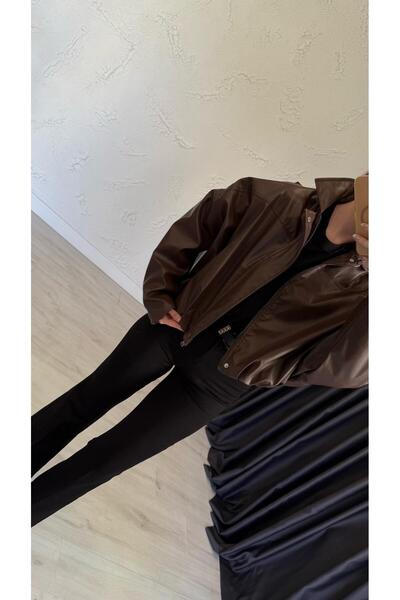 elif teke Soft Textured Bomber Leather Jacket Brown