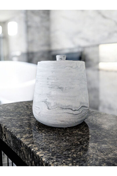 Trust Stone 2 Pieces Concrete Trash Can Bathroom Kitchen Toilet Wc 18 cm 4 Liter Bin with Lid